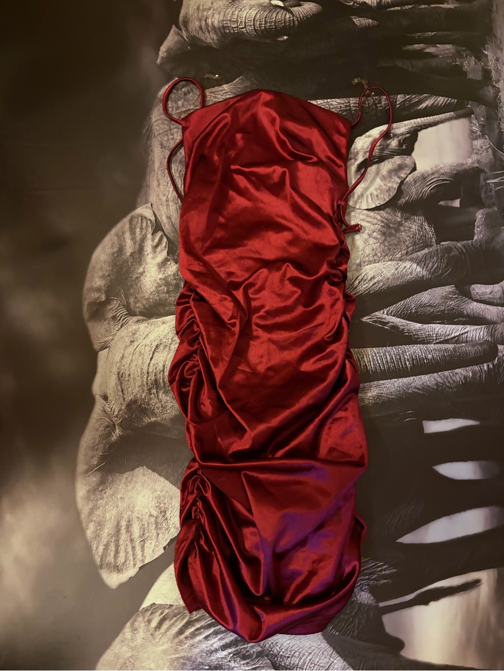 Red Satin Ruched Slip Dress - Women